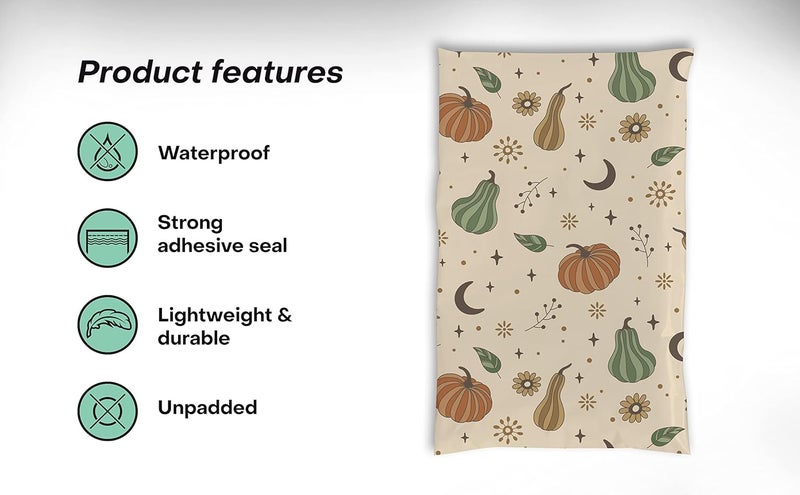Package Mint 6x9 Poly Mailers – Autumn Pumpkins – Waterproof, Tear-Resistant Shipping Bags with Adhesive Seal – 200 Pack – - Image 4